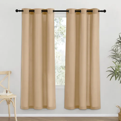 Miniatura 80 de NICETOWN Cortinas de lino natural con textura de lino para dormitorio, mezcla de lino rústica con ojales en la parte superior, semitransparentes