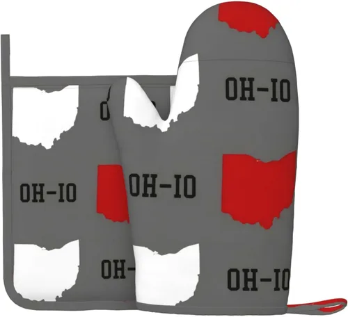 Miniatura 9 de Ohio State - Juego de manoplas de horno y soportes para ollas, resistentes al calor, antideslizantes, de silicona, con guantes de horno y Gris