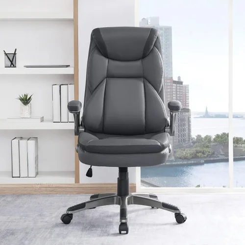 Miniatura 2 de Office Star ECH Series - Silla de oficina ejecutiva de cuero regenerado con soporte lumbar y brazos acolchados ajustables en altura, carbón con base