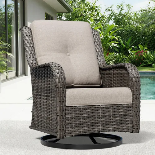 Joyside Silla mecedora giratoria para exteriores para patio, mecedora de mimbre para exteriores con cojines de tela de olefina adecuada para porche