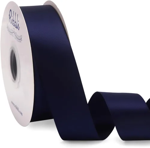 Miniatura 59 de Ribbli - Cinta de satén azul polvoriento de doble cara, 1 pulgada x 50 yardas continuas - Cinta de satén azul polvoriento para envoltura de regalos