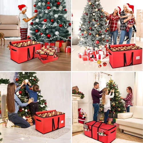 Miniatura 7 de Caja de almacenamiento de adornos de Navidad, organizador de almacenamiento de adornos para 128 bolas de adorno de 3 pulgadas, 8 bandejas extraíbles