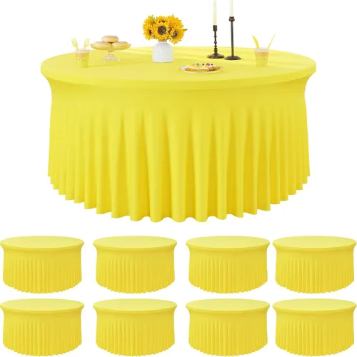 Miniatura 51 de Paquete de 6 manteles redondos de elastano azul bebé para mesa de 60 pulgadas, manteles elásticos de 120 pulgadas ajustables de 5 pies, manteles