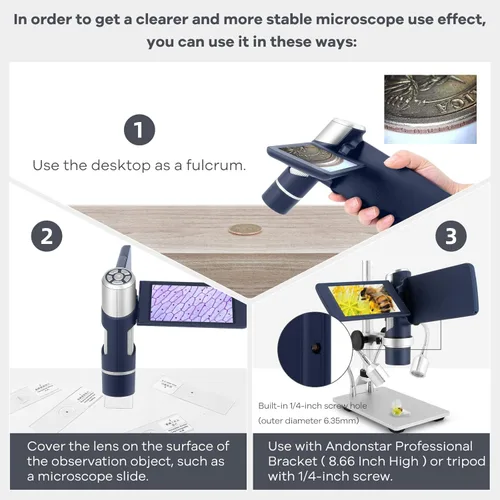 Miniatura 2 de Andonstar AD203S Microscopio Digital HDMI para Monedas con Errores con Soporte de Metal, Kit de Microscopio USB Portátil de Mano para Niños