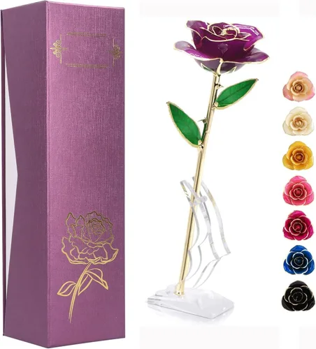 Miniatura 19 de Ejoyous Regalo de rosa para el día de la madre para mamá, rosa sumergida en oro de 24 quilates chapada en oro real preservada para siempre con Rosa