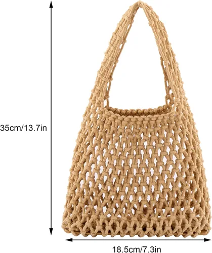 Miniatura 4 de Ayliss Mini bolso de mano para mujer, de algodón, ganchillo, asa superior, cordón para playa, tejido de red, bolsa de red de pesca