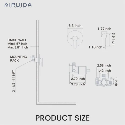 Miniatura 6 de Airuida Kit de Molduras de Válvula de Ducha Redonda de Función Única, Válvulas de Ducha de Montaje en Pared, Grifo de Latón, Válvula Rugosa de Baño