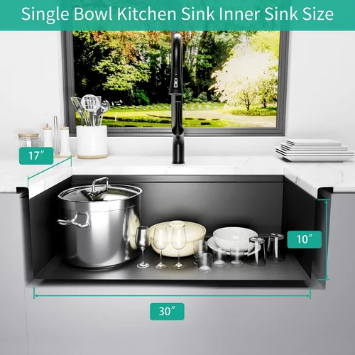 Miniatura 5 de LQS Fregadero de Cocina Empotrado Negro, Fregadero de Estación de Trabajo de Cocina Empotrado de 32 Pulgadas con Línea de Drenaje en Forma de X