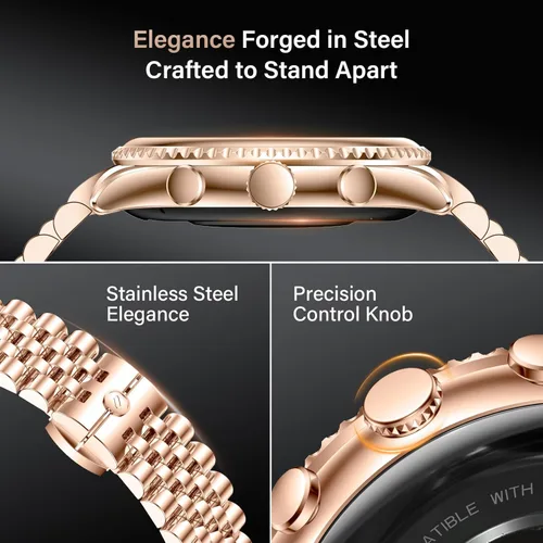 Miniatura 2 de Reloj inteligente de lujo de alta gama para hombres, esfera giratoria (bisel de corte de hacha) smartwatch, pantalla AMOLED de 1.32 pulgadas, Dorado