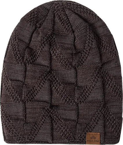 Miniatura 3 de PAGE ONE Mens Winter Slouchy Beanie Warm Fleece Lined Skull Cap Baggy Cable Knit Hat