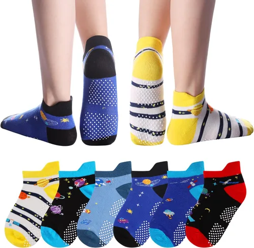 Eyean Calcetines tobilleros de algodón para niños, diseño de animales, suaves, antideslizantes, para niños y niñas, calcetines invisibles, 6 pares