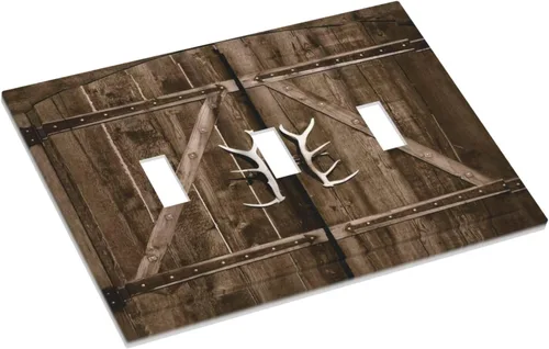 Miniatura 856 de Placa Decorativa de Pared de Granja Rústica con Cuerno de Madera para Puerta de Granero 1 Banda Duplex Cubiertas de Toma Eléctrica Soltera
