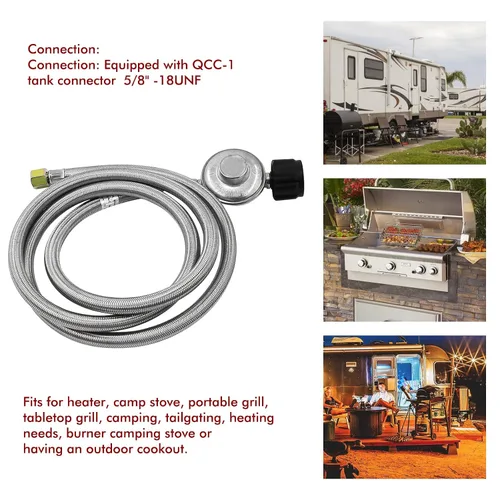 Miniatura 2 de MENSI Pozo de fuego de gas propano de 6 pies, parrilla para barbacoa, estufa de campamento, calentador QCC de baja presión máxima 1/2PSI regulador