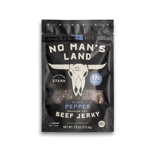 Miniatura 12 de No Mans Land Beef Jerky - Pimienta negra Tiras de carne seca secadas lentamente, ahumadas y sazonadas Bocadillo de carne de res alto