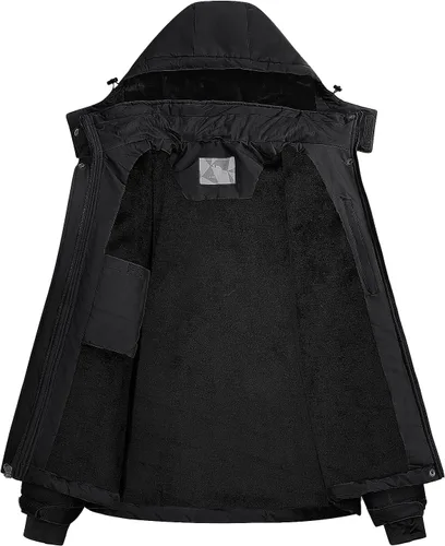 Miniatura 4 de CAMEL CROWN Chaqueta de esquí para mujer, impermeable, cálida, para invierno, con capucha, rompevientos, rompevientos, resistente al viento