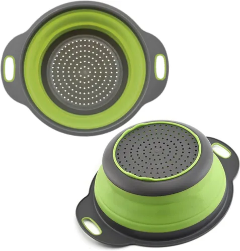 Miniatura 17 de Colador redondo de silicona azul plegable – Colador de cocina plegable pequeño colador plegable azul con asas de plástico para drenar verduras