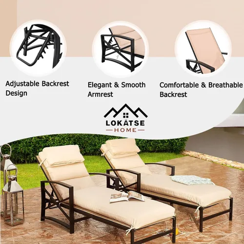 Miniatura 3 de LOKATSE HOME - Silla reclinable con cojín y almohada suave para piscina, cubierta, patio, color caqui