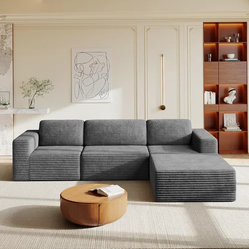 Miniatura 41 de Vesgantti Sofá modular en forma de U de 119 pulgadas, sofá modular de pana con asiento profundo y soporte de resortes, sofá convertible con 2 Beige