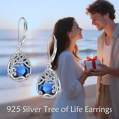 Miniatura 41 de Aretes colgantes con forma de lágrima de filigrana de piedra lunar de plata de ley 925 con cierre de palanca para mujer, regalos de joyería