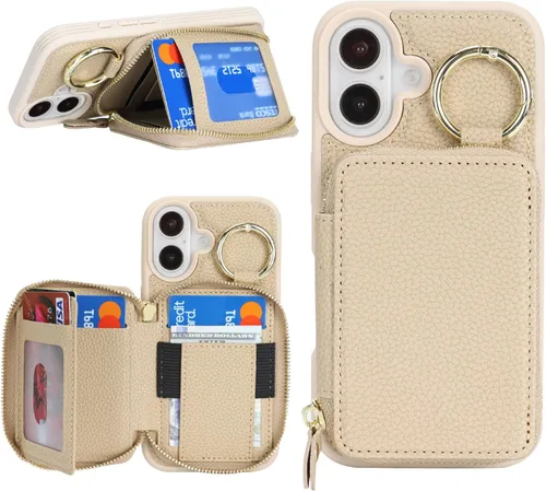 Miniatura 34 de Funda compatible con iPhone Air Wallet con tarjetero para iPhone Air, funda con cremallera y ranura para mujer, 5G de 6.5 pulgadas, color oro rosa