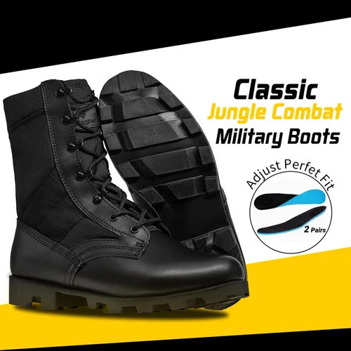 Miniatura 2 de Botas militares de WIDEWAY para hombres, botas de combate de jungla tácticas de cuero resistente al deslizamiento, negras, para hombres, todo
