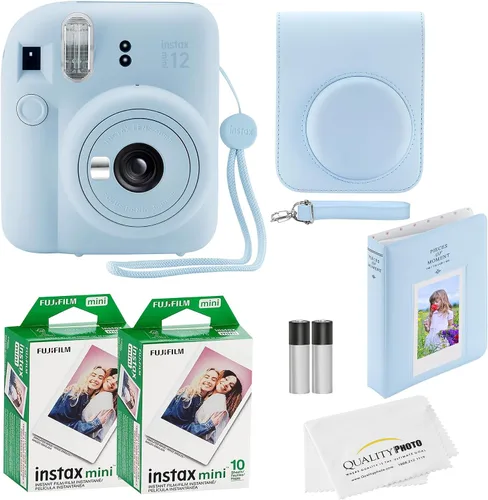 Fujifilm Cámara instantánea Instax Mini 12 + 20 impresiones fotográficas + paquete de calidad fotográfica, funda, calcomanías decorativas, marcos,