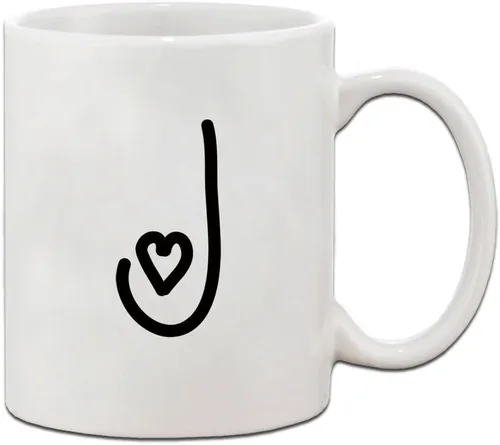 J Love Hearts - Taza de cerámica personalizada con monograma con letra J de corazones, regalo de Navidad, Hanukkah, para hombres y mujeres