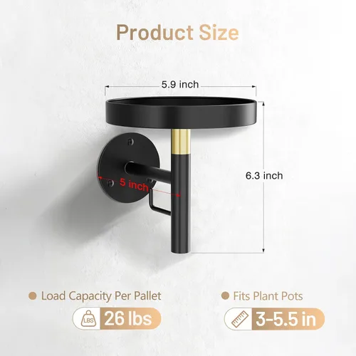 Miniatura 4 de YUOROS Paquete de 3 Soportes de Plantas de Pared, Macetas de Pared para Plantas de Interior, Estanterías Colgantes para Plantas de Ventana, Negro