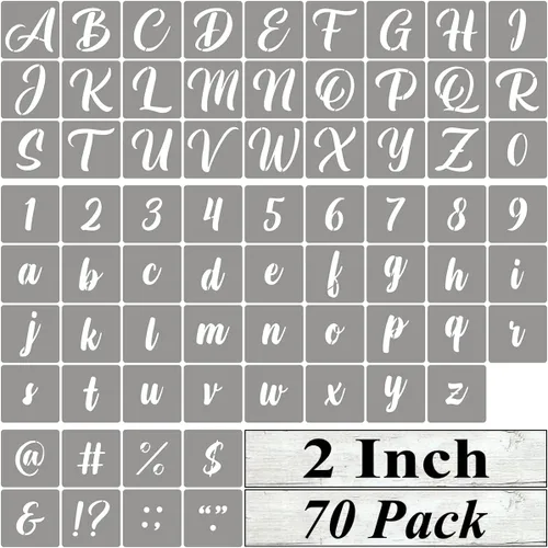 Miniatura 8 de Plantillas de letras del alfabeto de 1 pulgada para pintar, paquete de 70 plantillas de letras y números con letreros para pintar sobre madera