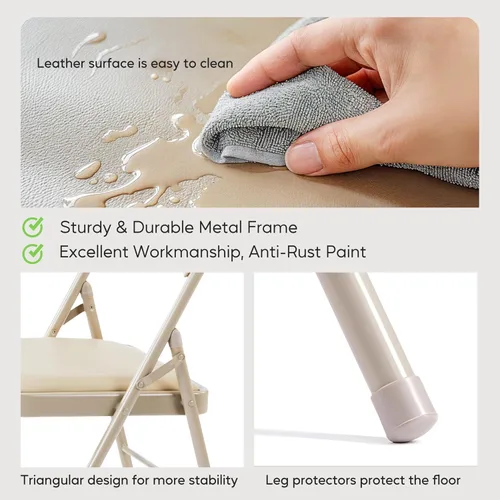 Miniatura 6 de HealSmart Paquete de 2 sillas plegables con asientos acolchados de cuero, marco de metal resistente, diseño portátil apilable para uso en interiores