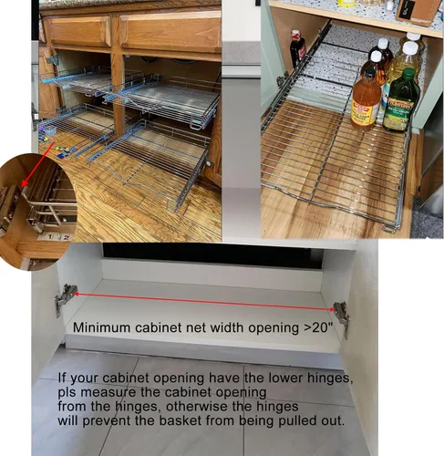 Miniatura 3 de DINDON Organizador de gabinete extraíble (20 pulgadas de ancho x 21 pulgadas de profundidad), estante deslizante de metal resistente, organizador