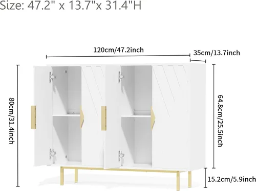 Miniatura 2 de Armarios de buffet con almacenamiento, armarios de almacenamiento decorativos con puertas acanaladas, mango y patas de metal dorado, mesa consola