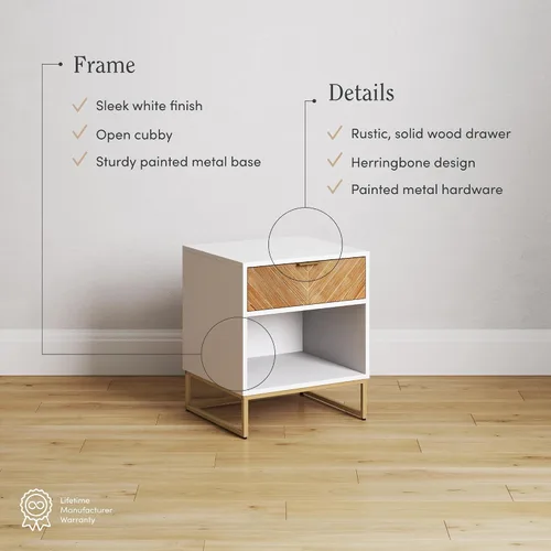 Miniatura 4 de Nathan James - Mesita de noche Kensi con diseño de madera abierta y cajón inferior, para dormitorio o sala de estar, uso como mesa auxiliar