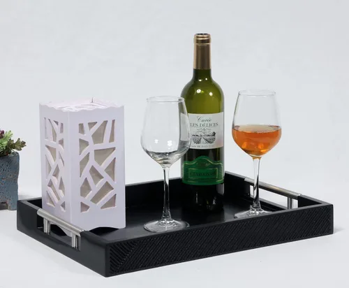 Miniatura 5 de Bandeja para servir con asas de metal pulido, bandeja rectangular para mesa de café de 16.5''x12'', bandeja decorativa moderna, bandeja otomana Negro