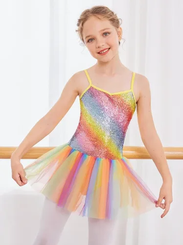 Miniatura 2 de Zaclotre Leotardo de lentejuelas para niñas pequeñas, leotardos de ballet con correa brillante, vestido tutú, traje de bailarina, disfraz de baile