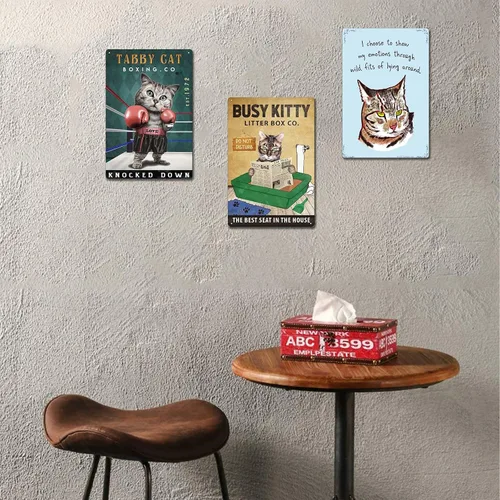 Miniatura 5 de Cartel de metal para decoración de pared con diseño de gatito musical, 8 x 12