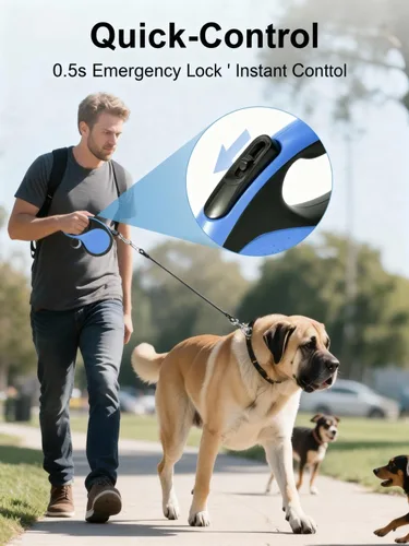 Miniatura 3 de Correa retráctil resistente de 26 pies para perros grandes de hasta 110 libras, nailon a prueba de mordidas, sin enredos de 360°, bloqueo de freno