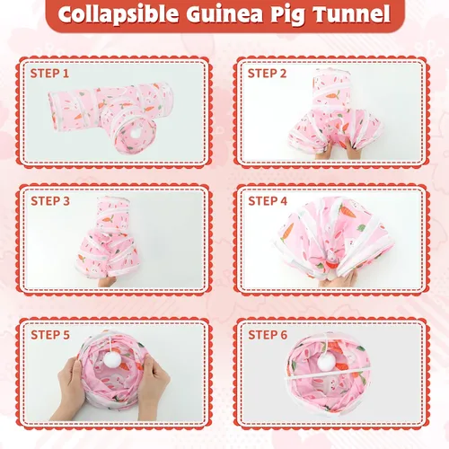 Miniatura 7 de YUEPET Túneles y tubos plegables de conejillo de indias de 5.9 pulgadas, túnel de juego de 3 vías para mascotas, escondite de animales pequeños