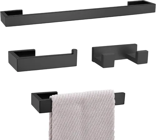 Miniatura 11 de Lairuier Juego de 4 piezas de barra de toallas de baño, juego de accesorios de baño en negro mate que incluye barra de toallas, soporte de toallas