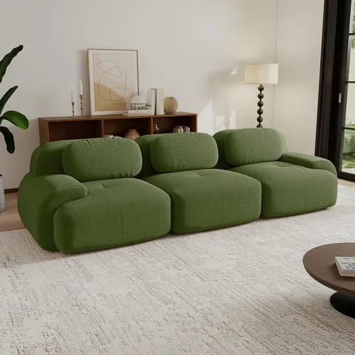Miniatura 113 de Sofás modulares modulares sin hueso de 82 pulgadas para sala de estar, juego de sofá comprimido de 2 plazas, no requiere montaje, tela de pana, Verde