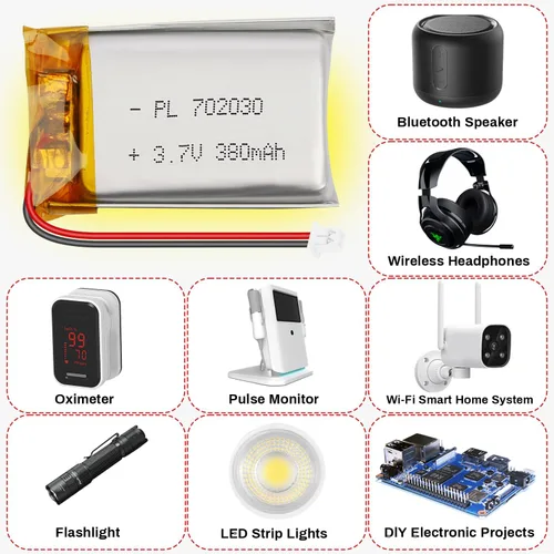 Miniatura 6 de 702030 3.7V 380mAh LiPo Batería - Batería recargable de polímero de litio con placa de protección y conector Micro JST 1.25 para dispositivo