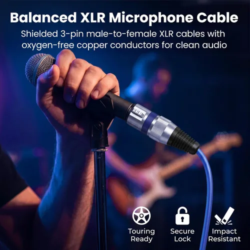 Miniatura 2 de GEARit XLR Cables de 1 pie 6 unidades de varios colores, cable de micrófono XLR macho a hembra, cable de micrófono blindado equilibrado