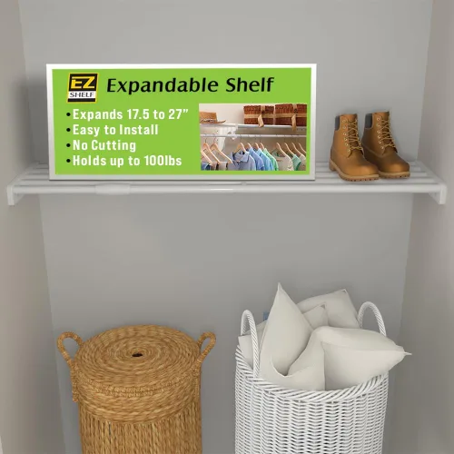 Miniatura 12 de EZ Shelf - Estante extensible para armario de bricolaje (sin barra para colgar) - 28" a 48" - Blanco - Fácil de instalar en 2 paredes laterales