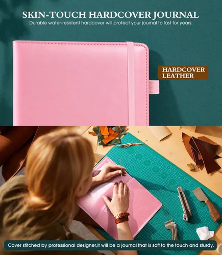 Miniatura 2 de Ansopu Cuaderno rayado para mujeres, A5 100 GSM papel grueso, diario de cuero rosa para escribir, diario de viaje 160 páginas (14.6 x 21.3 cm)