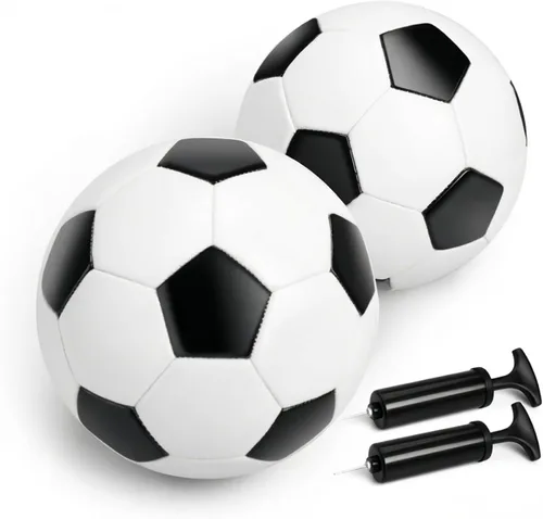 Miniatura 7 de Balón de fútbol de tamaño 2/3/4/5 con bomba y bolsa, pelota desinflada, paquete de 1, 2 o 3 unidades, color blanco y negro clásico, pelota de fútbol