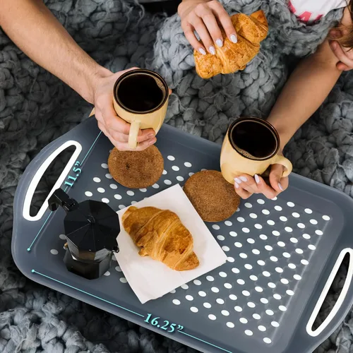 Miniatura 8 de Bandeja rectangular antideslizante para servir con asas de fácil agarre. Nubs de silicona en bandeja de plástico antideslizante para alimentos