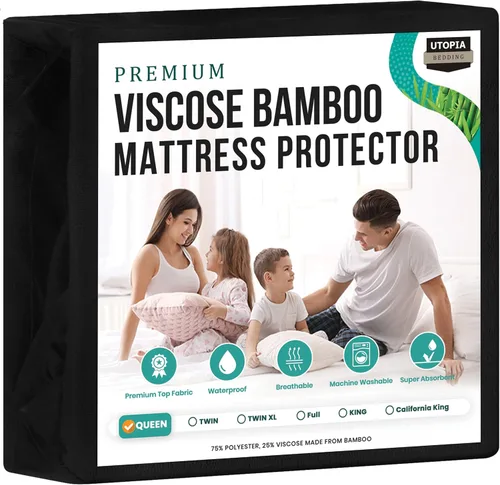 Utopia Bedding - Protector de colchón impermeable prémium, funda de colchón hecha de viscosa de bambú, transpirable, estilo ajustado con bolsillos
