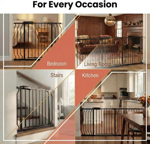 Miniatura 6 de Puerta para bebés y perros de 34 a 38.5 pulgadas, cierre automático, puerta de seguridad interior montada en tensión para escaleras y puertas, metal