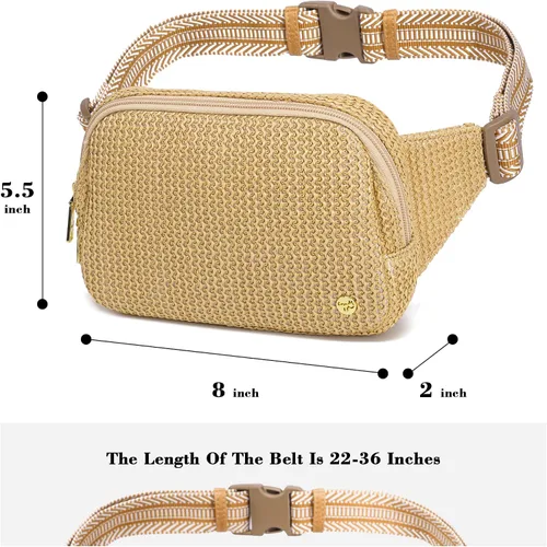 Miniatura 4 de Riñonera de verano de paja con bloqueo RFID para mujer 2025, bolsa cruzada con correa ajustable, Negro (Boho Black)