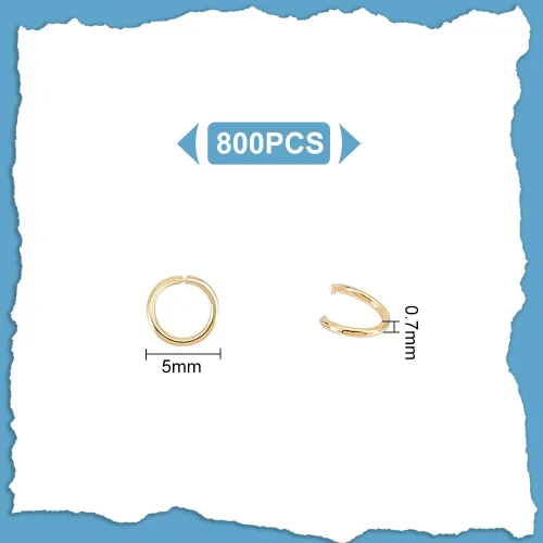 Miniatura 3 de UNICRAFTALE 800 piezas de anillos de salto abiertos de acero inoxidable de 0.197 in, anillos redondos dorados, conectores de metal para manualidades